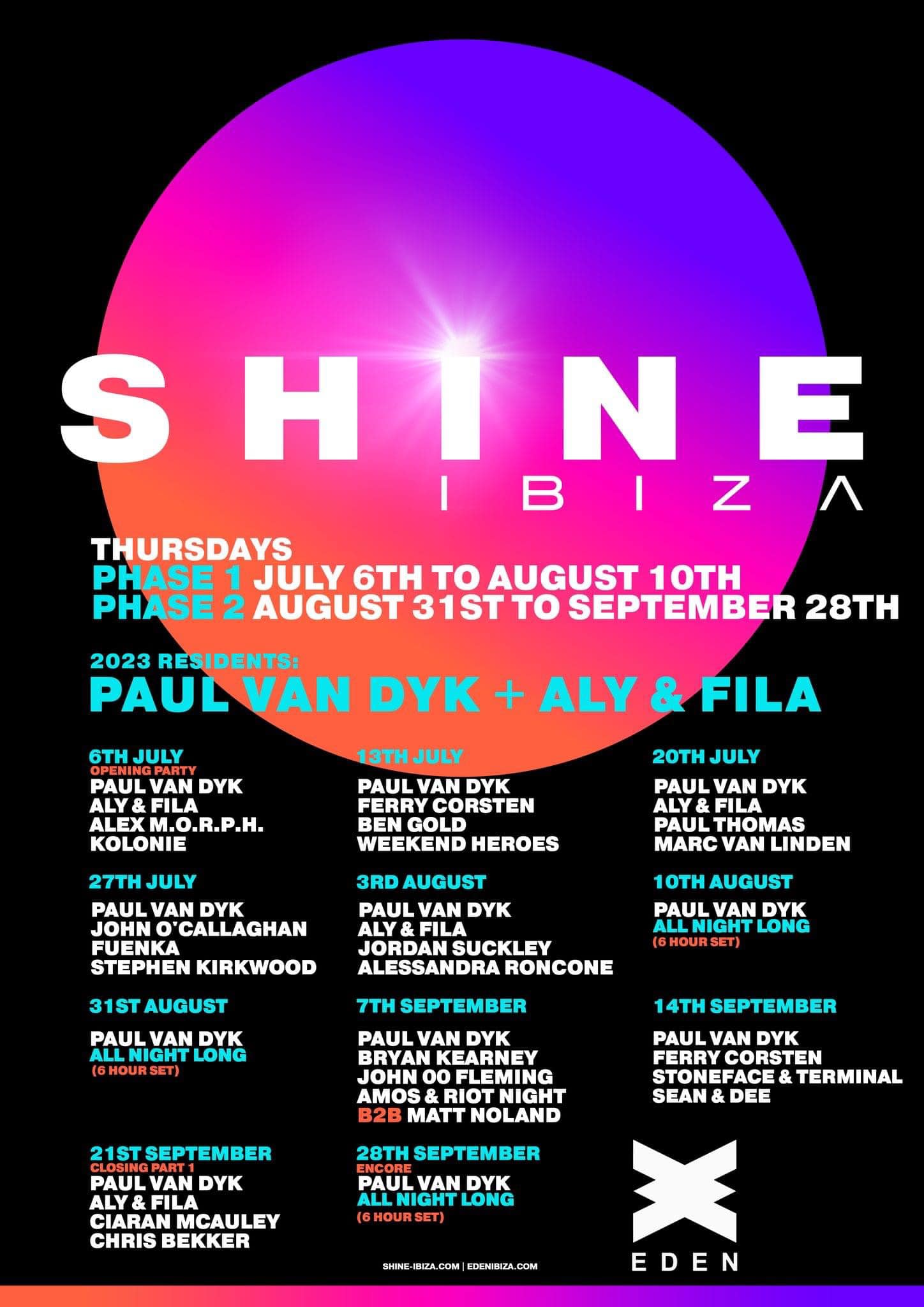 Shine at EDEN reveals 2023 line up Paul Van Dyk, Aly & Fila