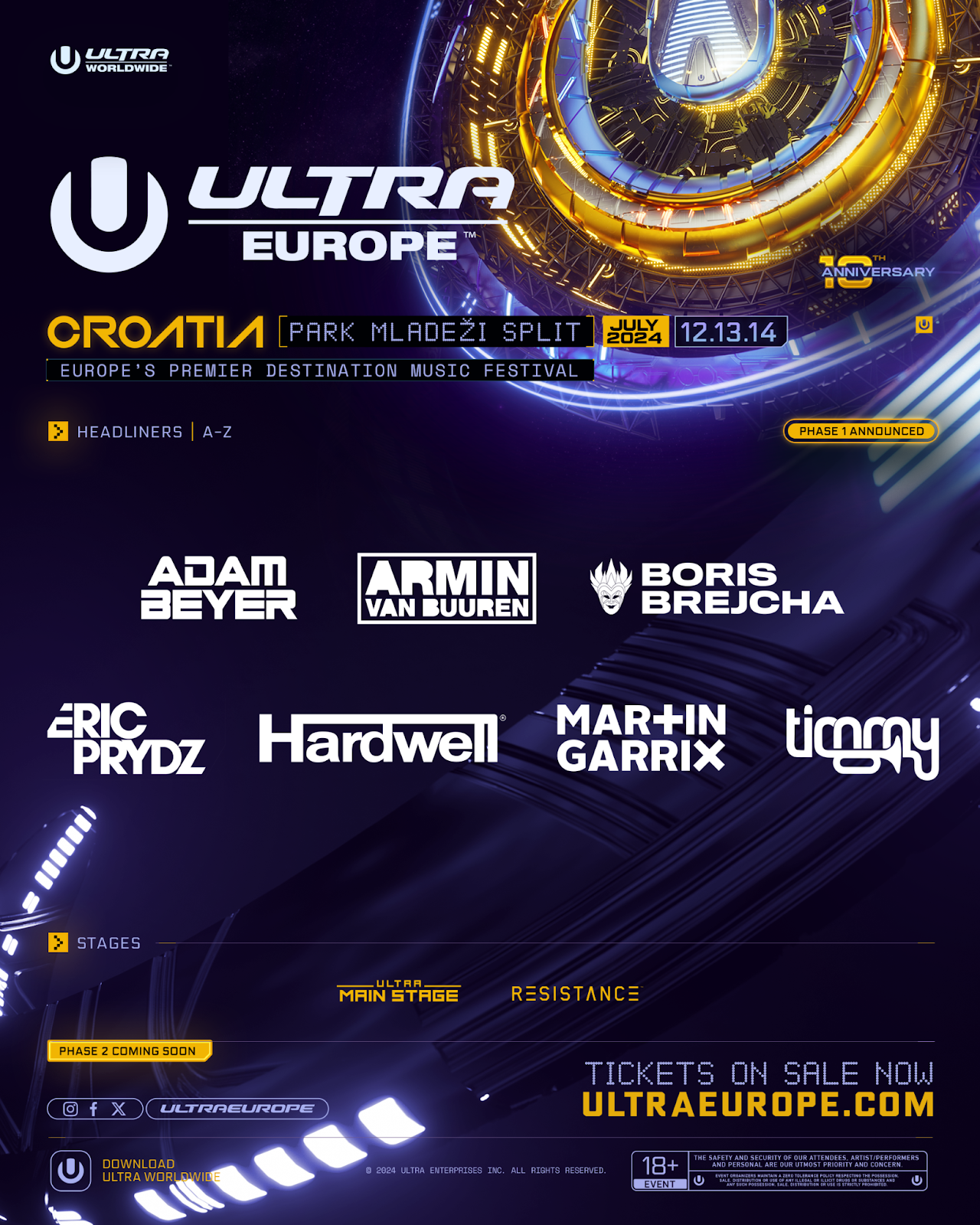 ULTRA Europe releases first phase headliners for 10th edition Eric